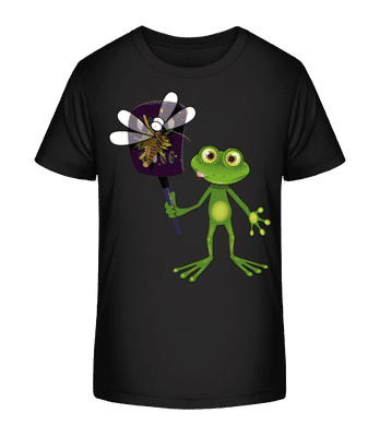 Frog With Fly Swatter - Kid's Organic T-Shirt Stanley Stella 2.0 - Black - Front