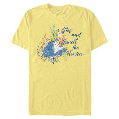 Disney Classics - Alice in Wonderland - Alice Smell the Flowers - Men's T-Shirt - Yellow - Front