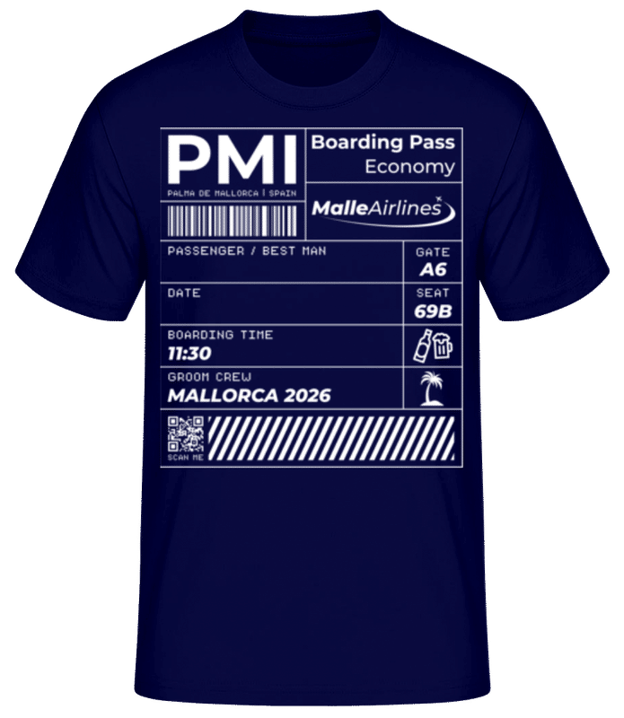 Vorschau: Best Man Boarding Pass Mallorca JGA - Männer T-Shirt B&C - Marine - Vorne