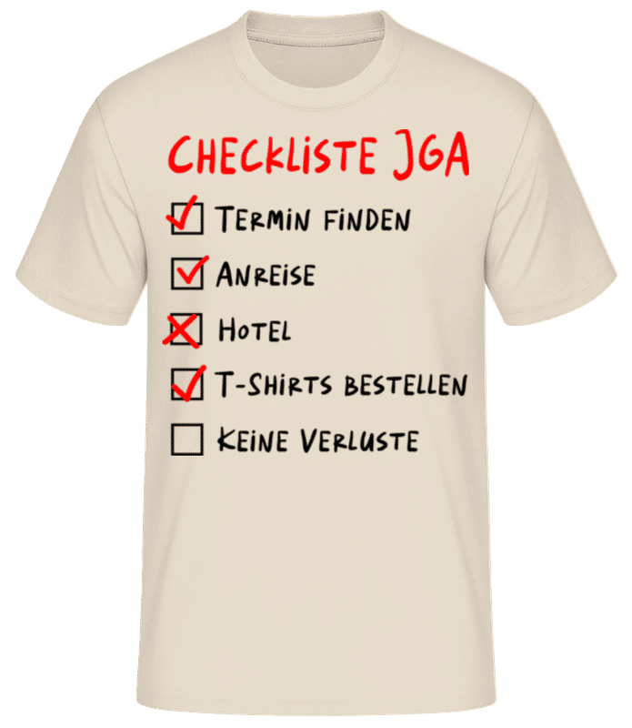 Vorschau: JGA Checkliste - Männer Basic T-Shirt - Creme - Vorne