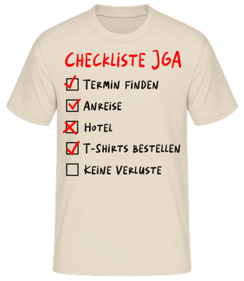 JGA Checkliste - Männer Basic T-Shirt - Creme - Vorne