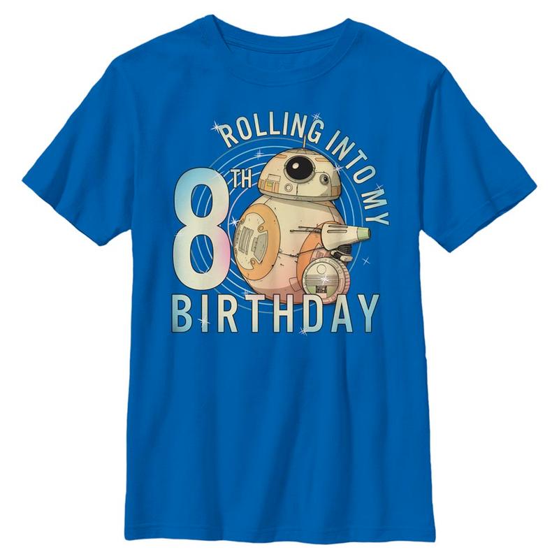 Vorschau: Star Wars - Der Aufstieg Skywalkers - D-0 & BB-8 Rolling Into My 8th Birthday - Kinder T-Shirt - Royalblau - Vorne