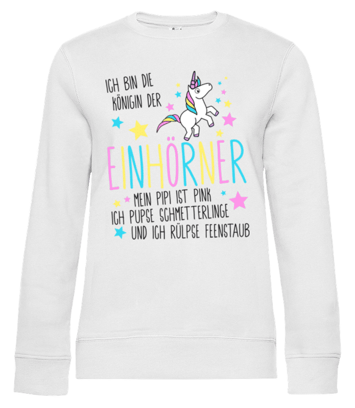 Vorschau: Königin Der Einhörner Bunt - Frauen Standard Pullover - Weiß - Vorne