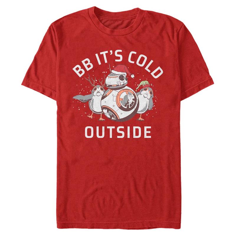 Preview: Star Wars - The Force Awakens - BB-8 & Porgs BB Cold - Christmas - Men's T-Shirt - Red - Front