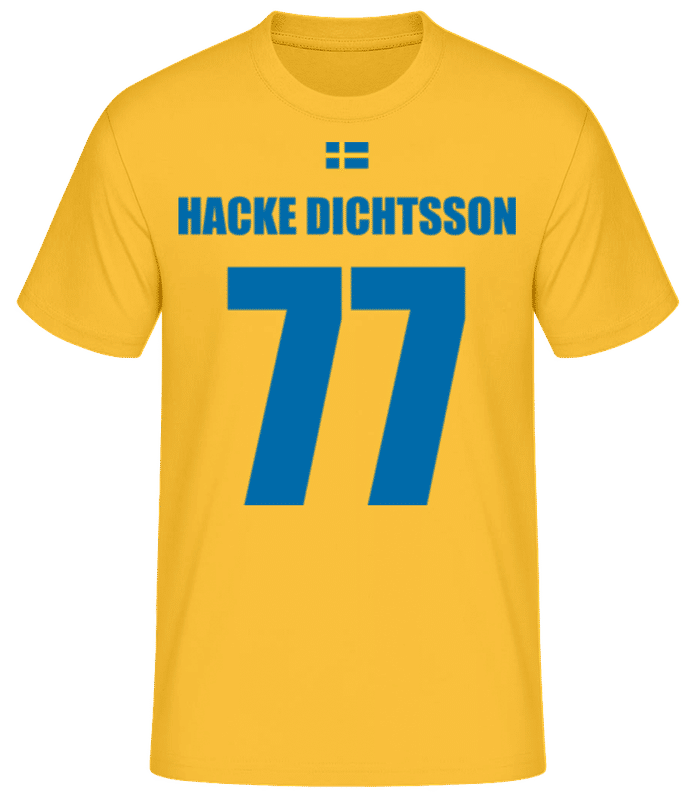 Vorschau: Schweden Fußball Trikot Hacke Dichtsson - Männer Basic T-Shirt - Goldgelb - Vorne