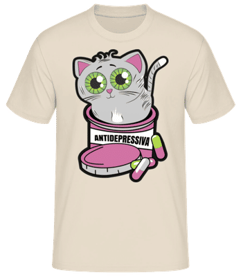 Antidepressiva Katze - Männer Basic T-Shirt - Creme - Vorne