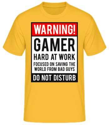 Warning Gamer Hard At Work - Pánske basic tričko - Zlatožltá - Predné