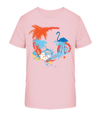 Flamingos In Paradise Blue/Orang - Kid's Organic T-Shirt Stanley Stella 2.0 - Pink - Front