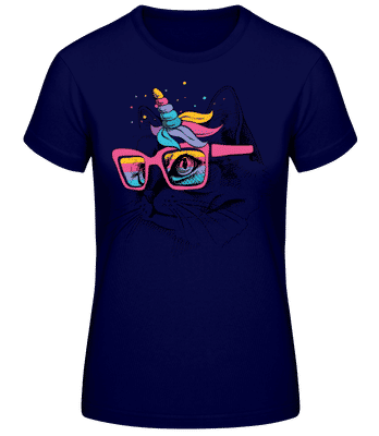 Unicorn Party Cat - Dámské basic tričko - Namořnická modrá - Napřed