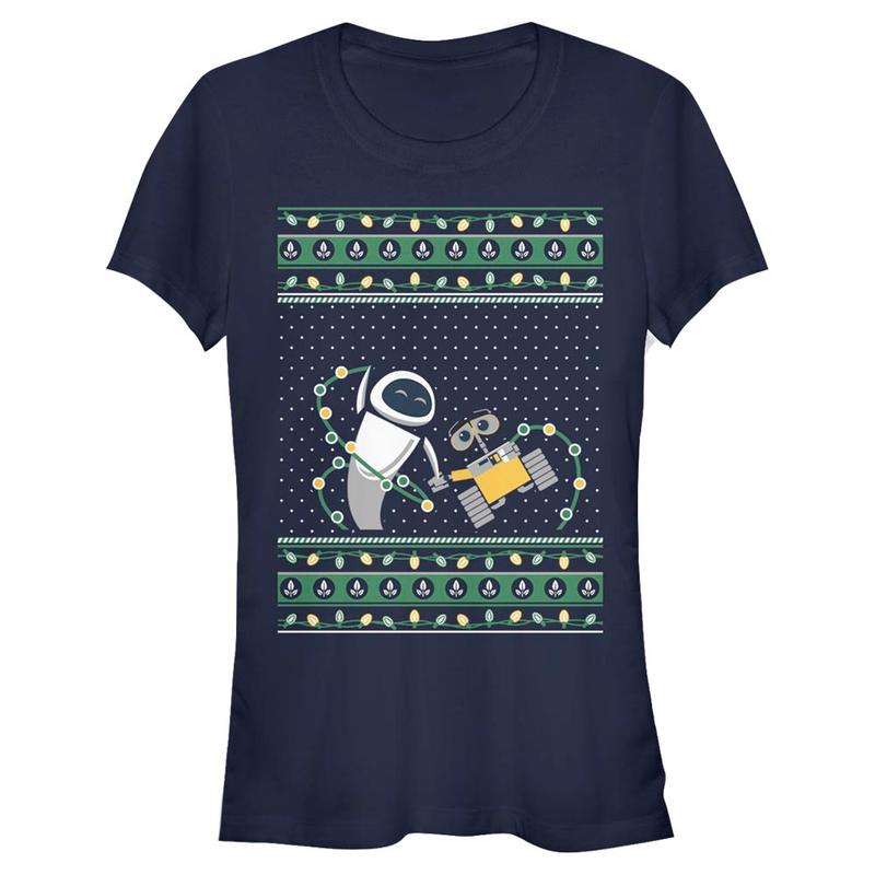 Preview: Pixar - Wall-E - Wall-e & Eve Ugly Sweater - Women's T-Shirt - Navy - Front