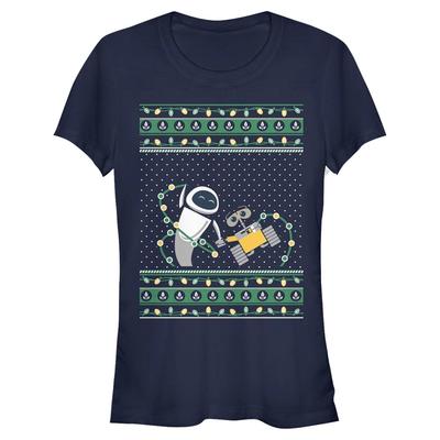 Pixar - Wall-E - Wall-e & Eve Ugly Sweater - Women's T-Shirt - Navy - Front
