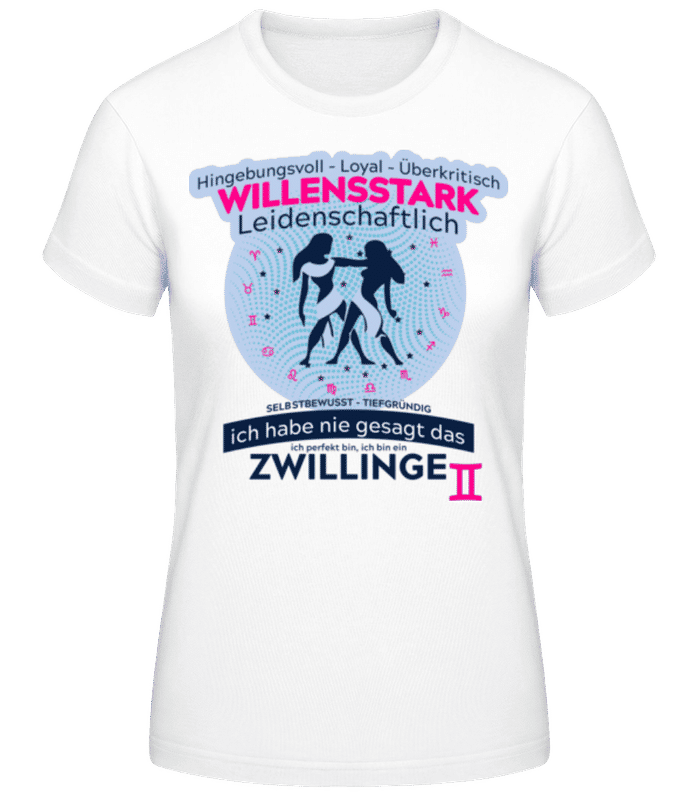 Vorschau: Sternzeichen Zwillinge Blau - Frauen Basic T-Shirt - Weiß - Vorne