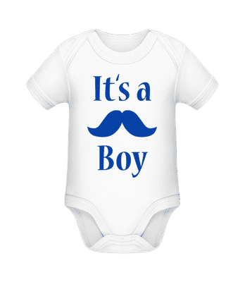 It's A Boy - Moustache - Organic Baby Body - White - Front