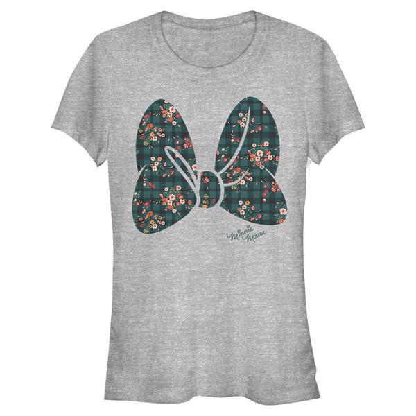Aperçu: Disney Classics - Mickey Mouse - Minnie Mouse Plaid Floral Bow - Femme T-shirt - Gris chiné - Devant