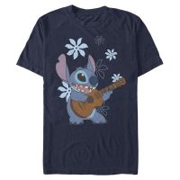 Disney Classics - Lilo & Stitch - Stitch Flowers - Männer T-Shirt - Marine - Vorne