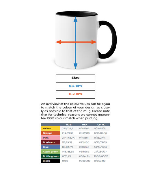 Aperçu: I Am Unicorn - Mug bicolore en céramique - intérieur de couleur - Tableau des tailles