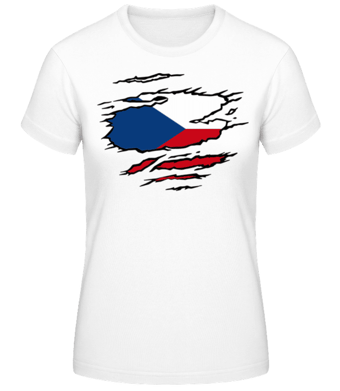 Náhled: Roztrhaná Vlajka Česka - Dámské basic tričko - Bílá - Napřed