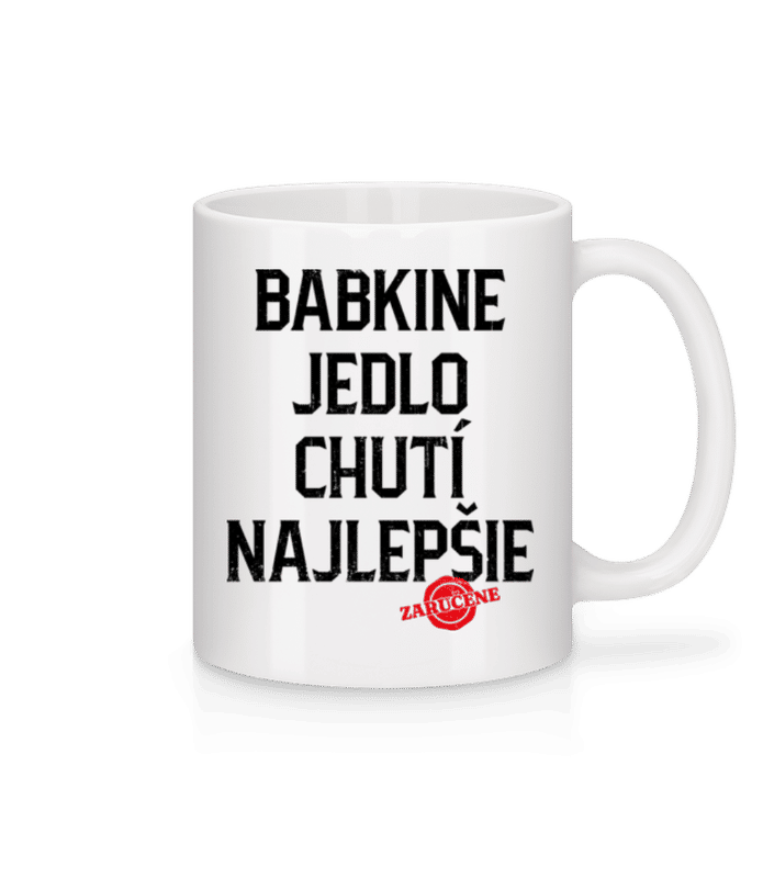 Náhľad: Babkine Jedlo Chutí Najlepšie - Keramický hrnček - Biela - Predné