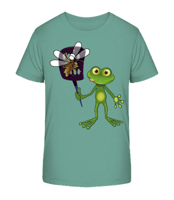 Frog With Fly Swatter - Kid's Organic T-Shirt Stanley Stella 2.0 - Teal - Front