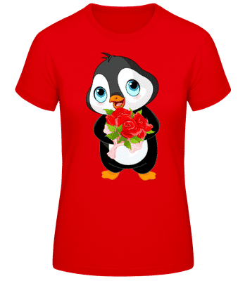 Cute Love Penguin - Women's Basic T-Shirt - Red - Front