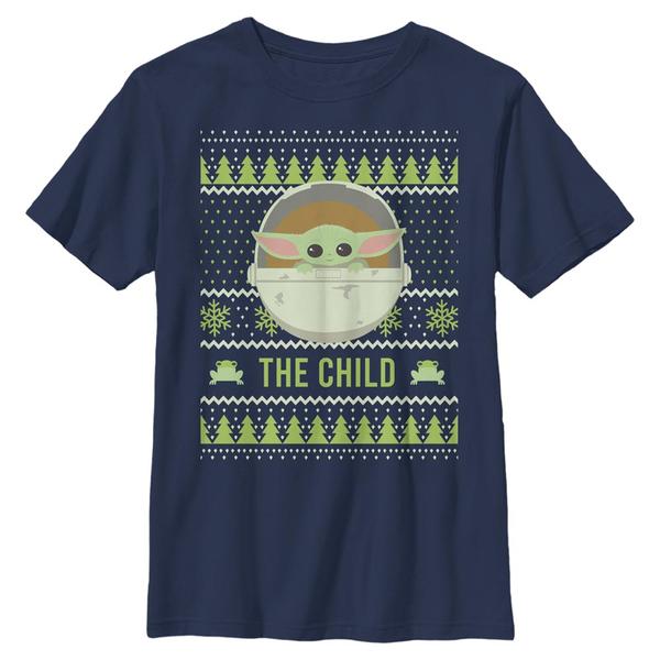 Preview: Star Wars - The Mandalorian - The Child The Cute Ugly Sweater - Christmas - Kids T-Shirt - Navy - Front