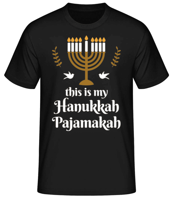 Vista previa: This Is My Hanukkah Pajamakah - Camiseta básica para hombre - Negro - delante