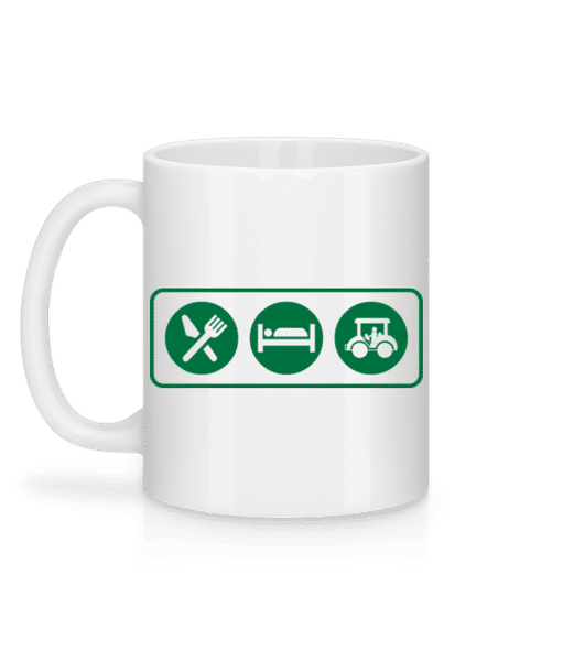 Vorschau: Essen Schlafen Traktorfahren - Tasse - Weiß - Hinten