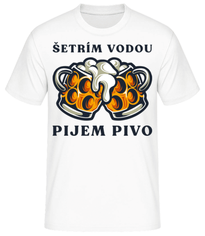 Náhľad: Šetrím Vodou Pijem Pivo - Pánske basic tričko - Biela - Predné