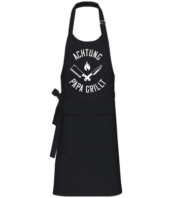 Achtung Papa Grillt - Profi Kochschürze - Schwarz - Vorne
