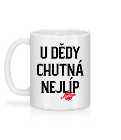 U Dědy Chutná Nejlíp Zaručené - Keramický hrnek - Bílá - Vzadu