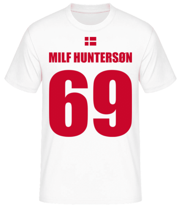 Vorschau: Dänemark Fußball Trikot Milf Huntersøn - Männer Basic T-Shirt - Weiß - Vorne