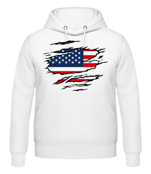 Aperçu:  Drapeau déchiré USA - Sweat à capuche Homme - Blanc - Devant