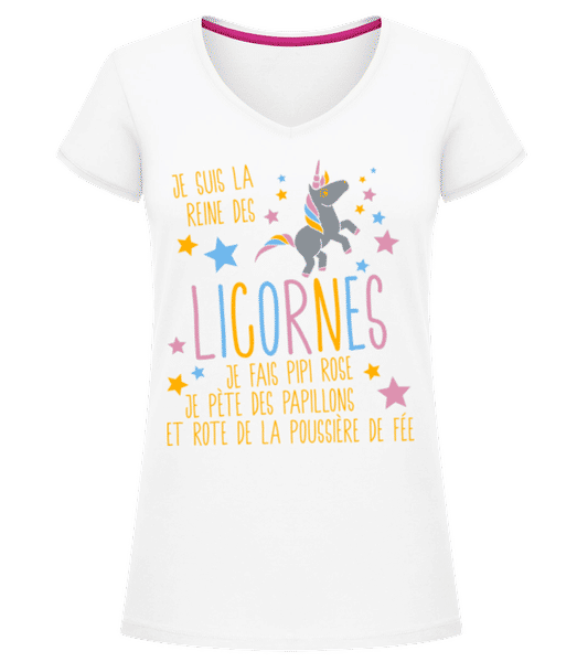 Aperçu: Je Suis La Reine Des Licornes - T-shirt col en V Femme - Blanc - Devant