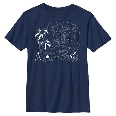 Disney - Lilo & Stitch - Stitch Surf Line Art - Kids T-Shirt - Navy - Front