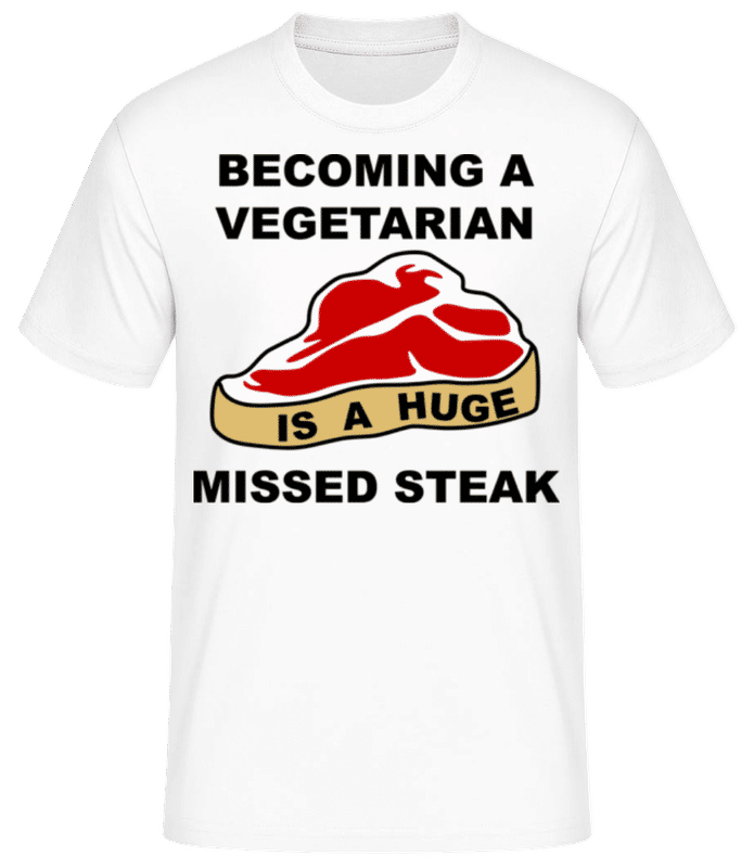 Vista previa: Becoming A Vegetarian Huge Missed Steak - Camiseta básica para hombre - Blanco - delante