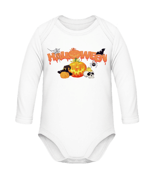 Aperçu: Halloween Citrouille Corbeau - Body coton bio manches longues Bébé - Blanc - Devant