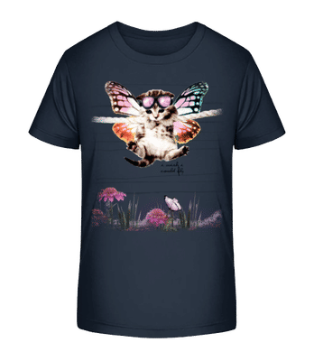 Katze Schmetterling - Kinder Bio T-Shirt Stanley Stella 2.0 - Marine - Vorne