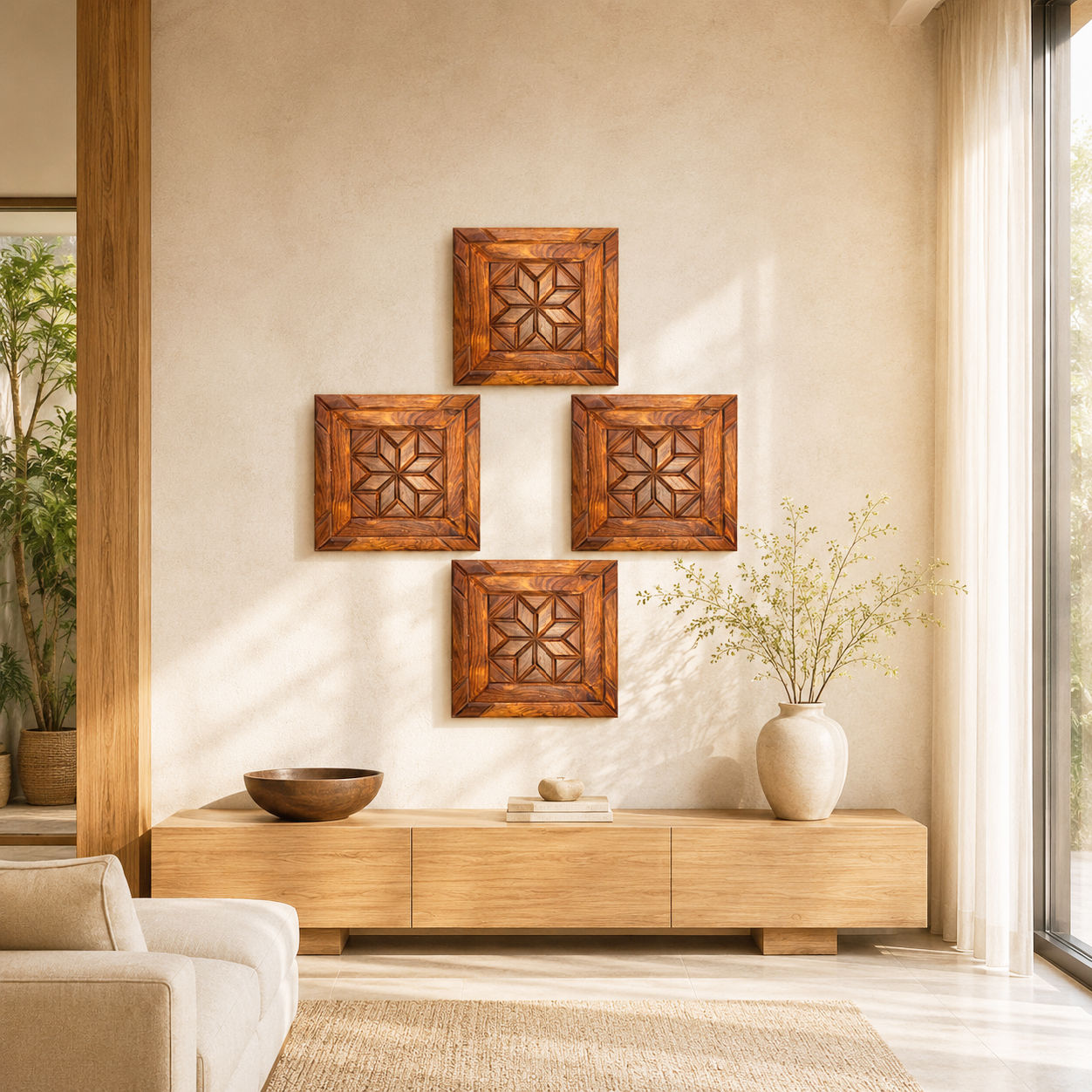 SHIZENTA CROWN – Set of 4 Premium Handcrafted Wooden Mosaic Wall Art Panels | Luxury Wall Decor 2