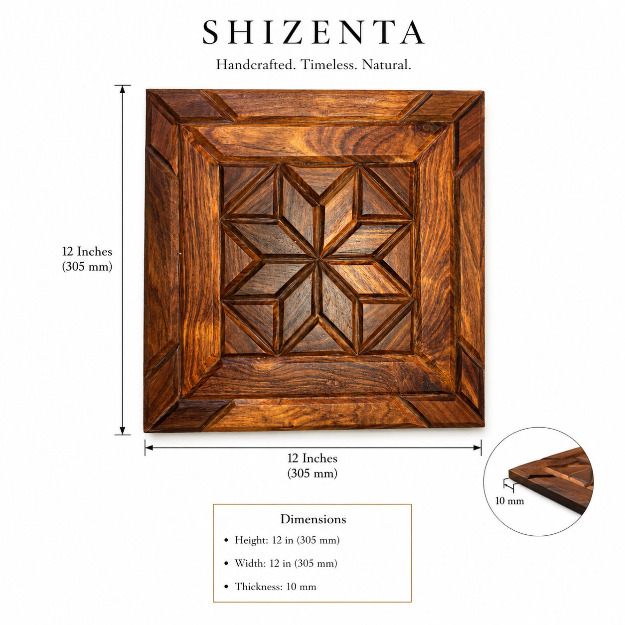 SHIZENTA CROWN – Set of 4 Premium Handcrafted Wooden Mosaic Wall Art Panels | Luxury Wall Decor 4