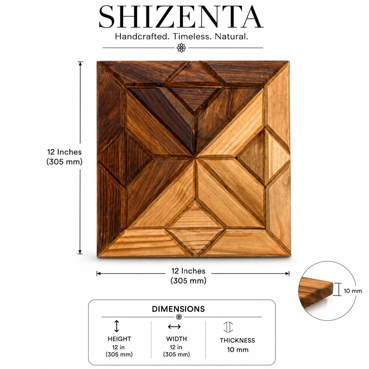 SHIZENTA BLOOM – Set of 4 Handcrafted Geometric Wooden Mosaic Wall Art Panels | Natural Wall Decor 3