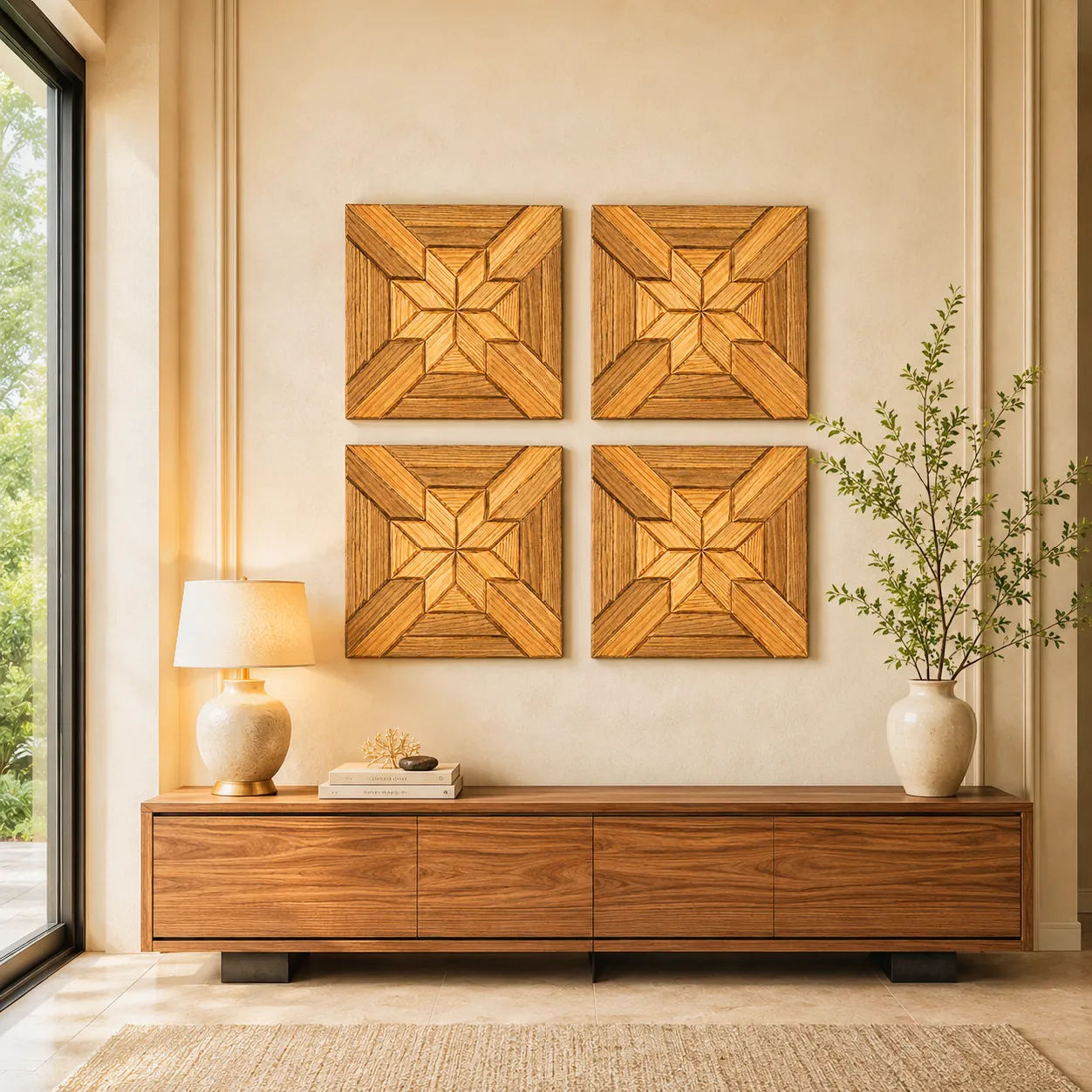SHIZENTA Zenith – Premium Sheesham & Pine Wood Geometric Mosaic Wall Art Panel