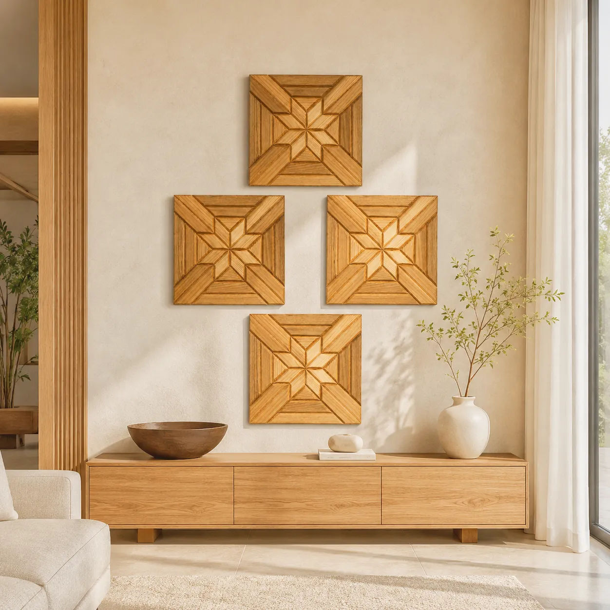 SHIZENTA Zenith – Premium Sheesham & Pine Wood Geometric Mosaic Wall Art Panel 2