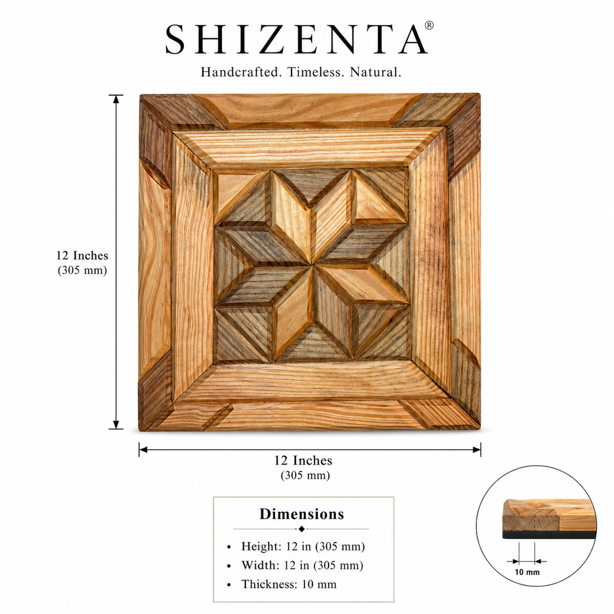 SHIZENTA Nexus – Luxury Handcrafted Sheesham & Pine Wood Mosaic Wall Art Panel 4