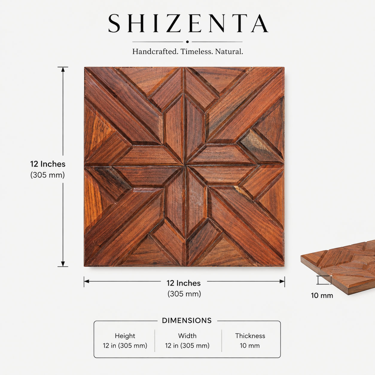 SHIZENTA Harmony – Natural Sheesham & Pine Wood Handcrafted Mosaic Wall Décor. Set of 4 3