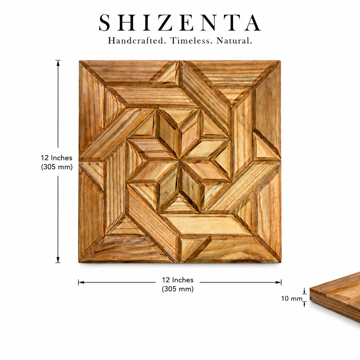 SHIZENTA Signature – Premium Handcrafted Sheesham & Pine Wood Luxury Mosaic Wall Art. Set of 4 3