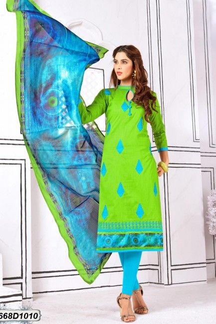 Latest Ethnic Green color Khadi Cotton Churidar Suit