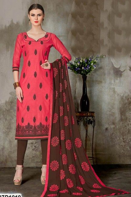 Latest Ethnic Red color Chanderi Silk Churidar Suit