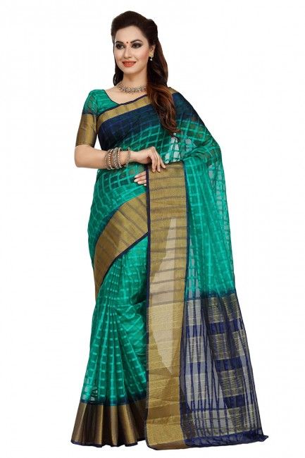 Stylish Rama Green Silk Saree