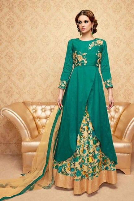 Teal Green Banglori Silk Anarkali Suit