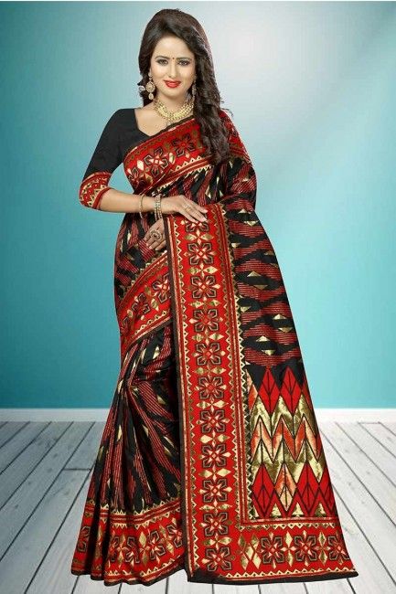 Black & Red color Banarasi Art Silk Saree